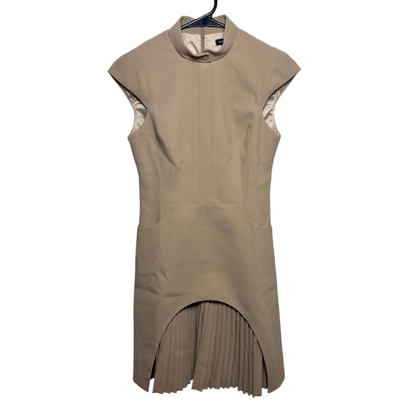 Karen Millen Dresses & Skirts - NWT Karen Millen Beige Military Pleated Arched Hem Cap Sleeve Dress Womens US 2